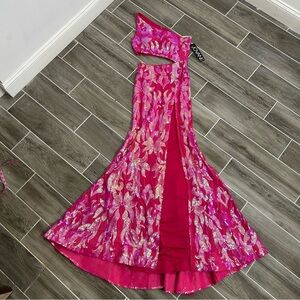 Y2K Style Jovani 22853 Size 2 Hot Pink Strapless Sequin High Slit Prom Gown NWT